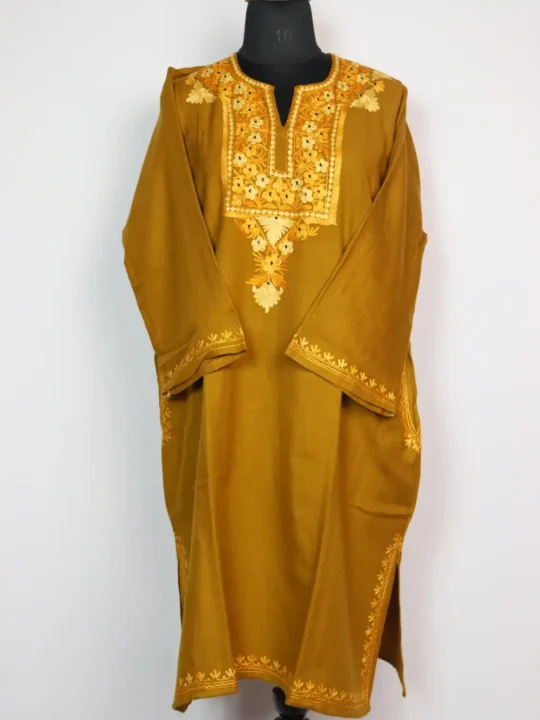 Mehndi Green Pheran with Aari Embroidery in Hawal Cashmilon Wool