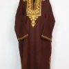 Hawal Cashmilon Wool Dark Brown Pheran with Aari Embroidery
