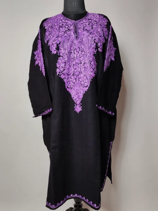 Saiyara Black Cashmilon Wool Pheran with Aari Embroidery