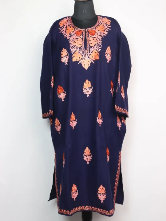 Dark Blue Pheran in Cashmilon Wool with Booti Aari Embroidery Zoha