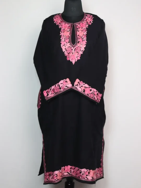 Embroidered Black Pheran in Cashmilon Wool with Aari Liyana