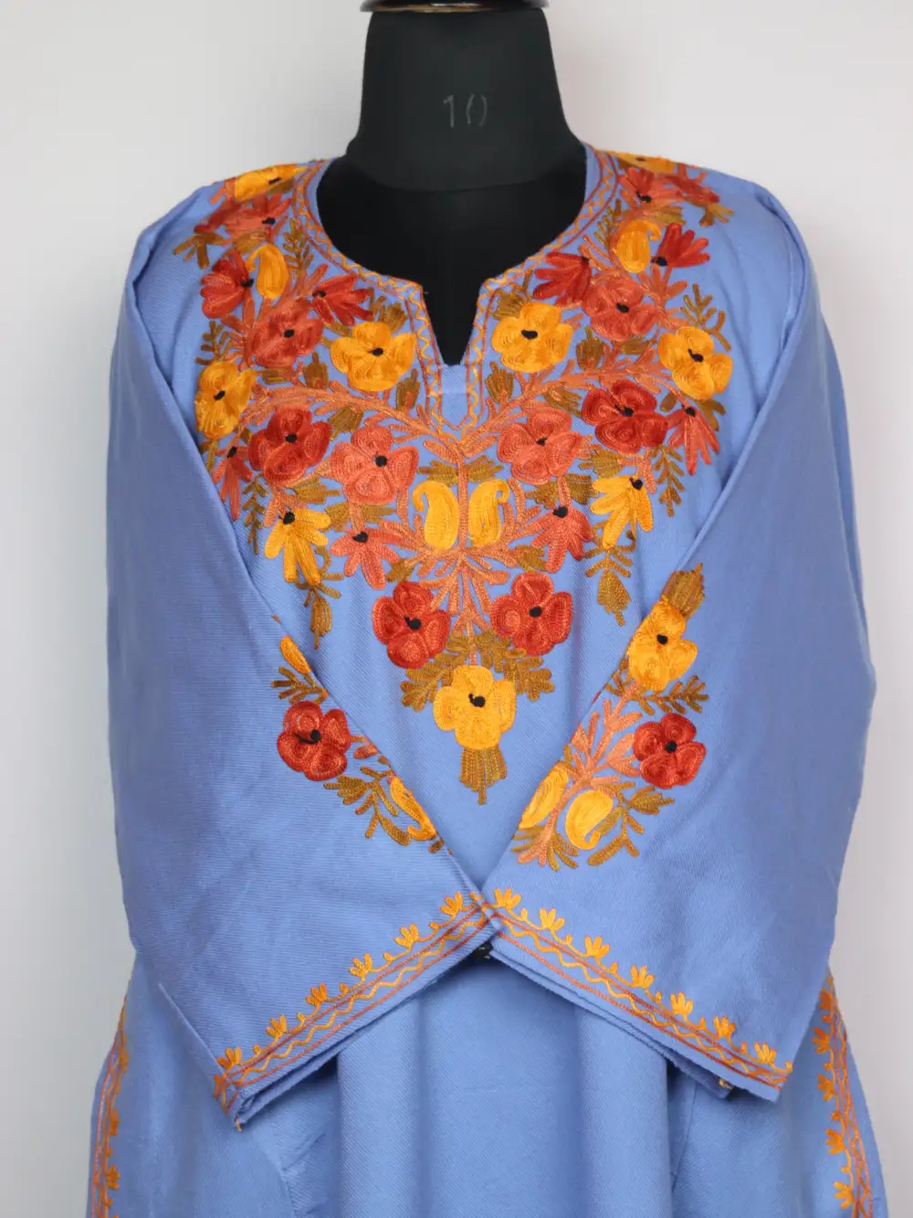 Cashmilon Wool Indigo Blue Pheran with Front Back Aari Embroidery Rekhta - Image 2