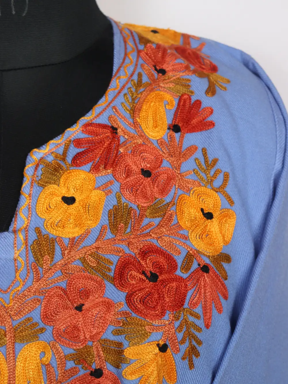 Cashmilon Wool Indigo Blue Pheran with Front Back Aari Embroidery Rekhta - Image 3