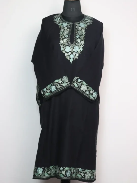 Nazaqat Black Pheran with Aari Embroidery in Cashmilon Wool