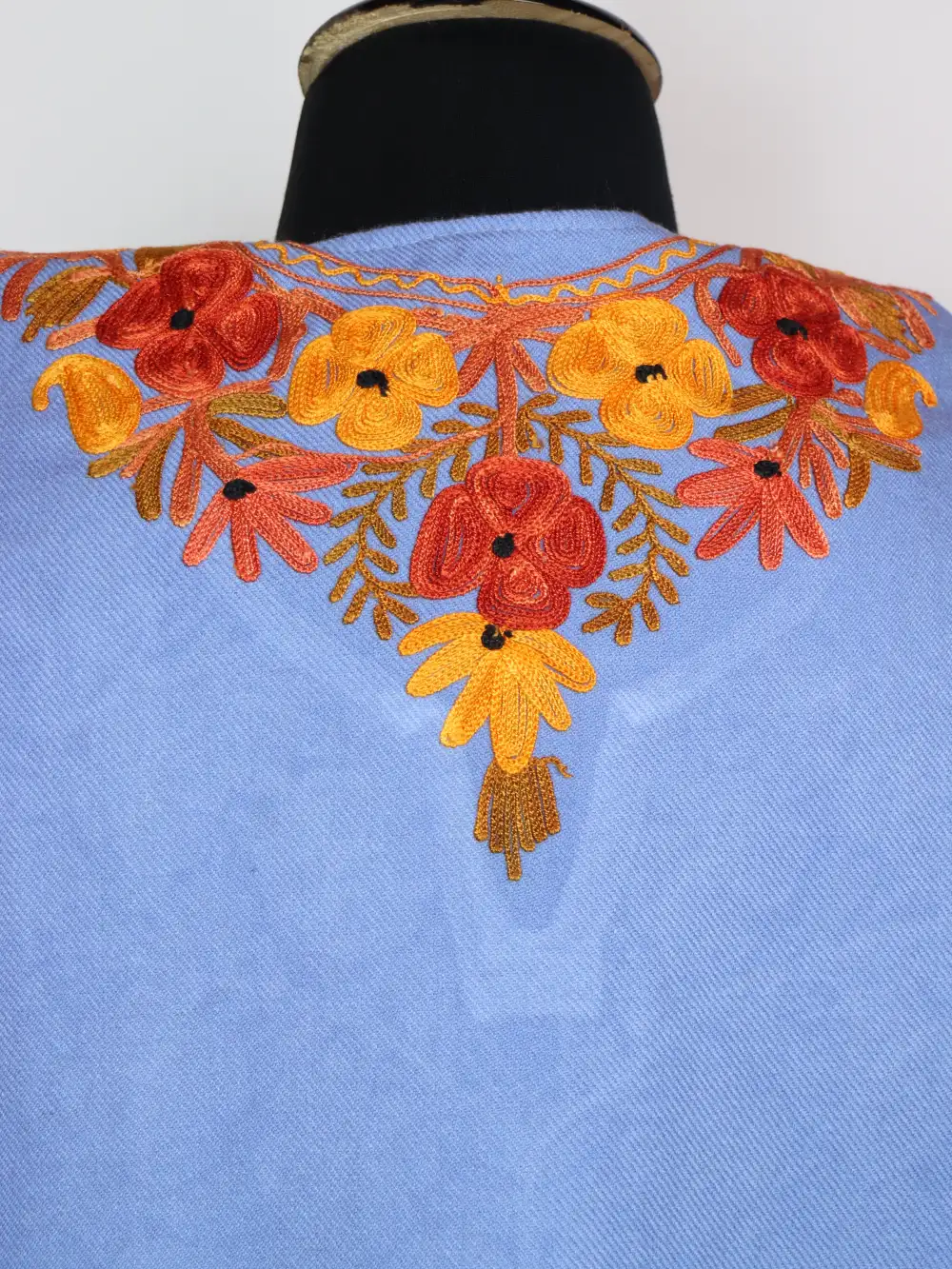 Cashmilon Wool Indigo Blue Pheran with Front Back Aari Embroidery Rekhta - Image 4