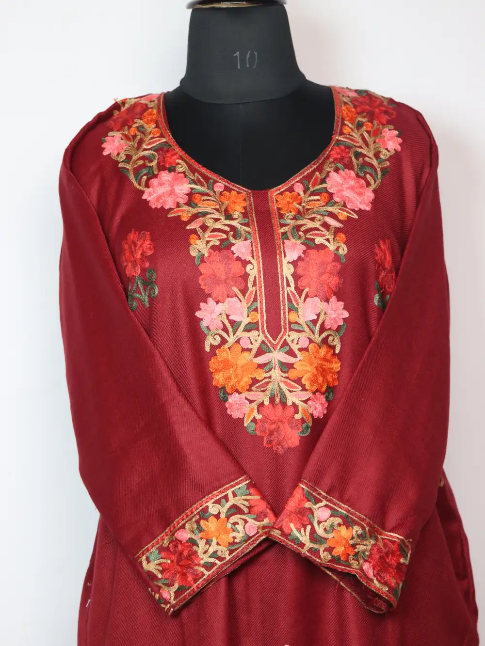 Maroon Cashmilon Woolen 3pc Kurta Set with Aari Embroidery - Image 3