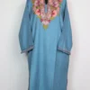 Sky Blue Pheran in Cashmilon Wool Pampore with Aari Work