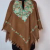 Brown Kashmiri Cashmilon Wool Poncho with Aari Embroidery Rifat