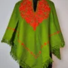 Green Kashmiri Wafa Cashmilon Wool Poncho with Aari Embroidery