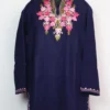 Nazar Woolen Dark Blue Short Kurti in Cashmilon with Aari Embroidery