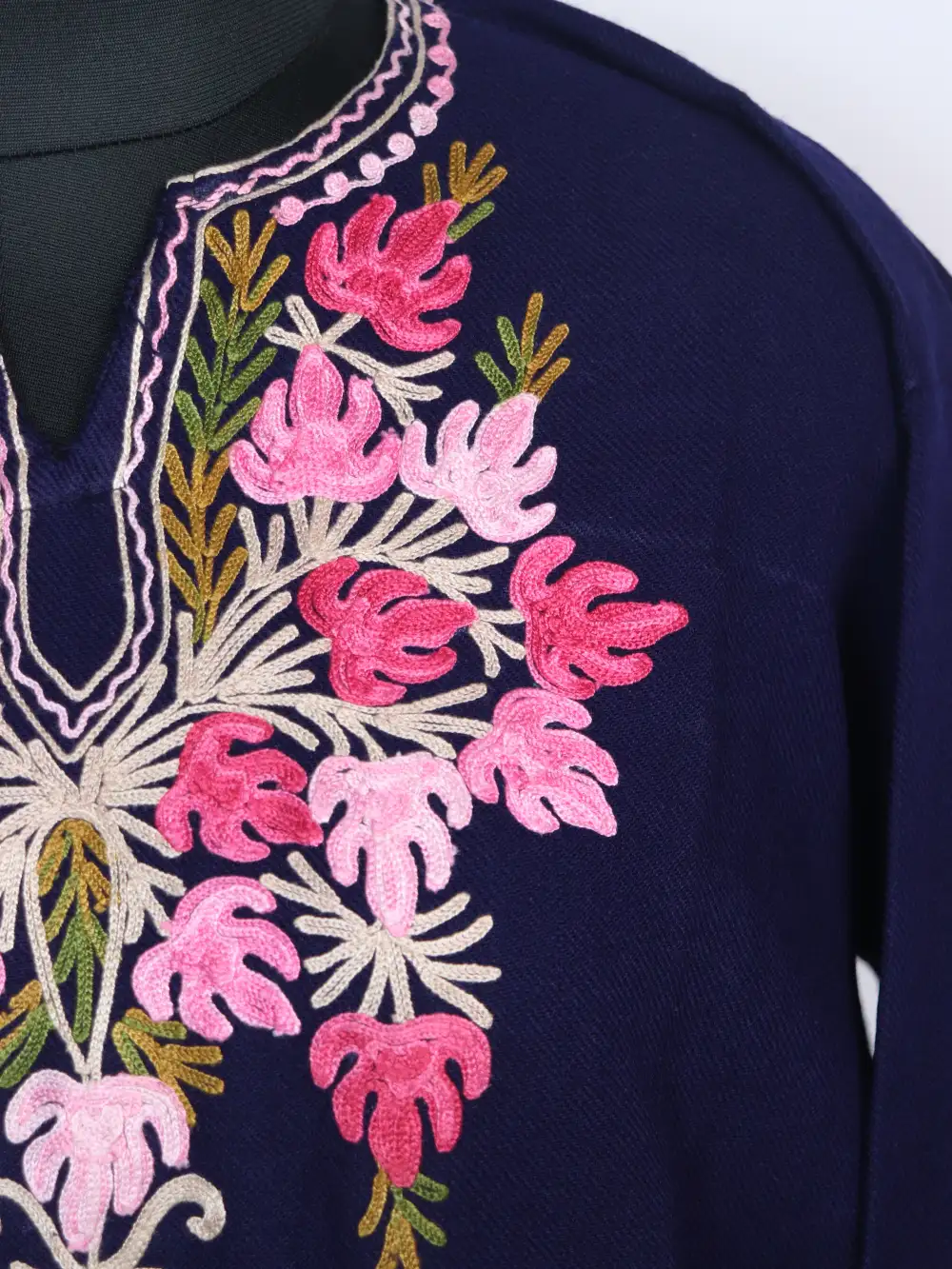 Nazar Woolen Dark Blue Short Kurti in Cashmilon with Aari Embroidery - Image 2