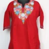 Red Woolen Dark Hunar Short Kurti in Cashmilon with Aari Embroidery
