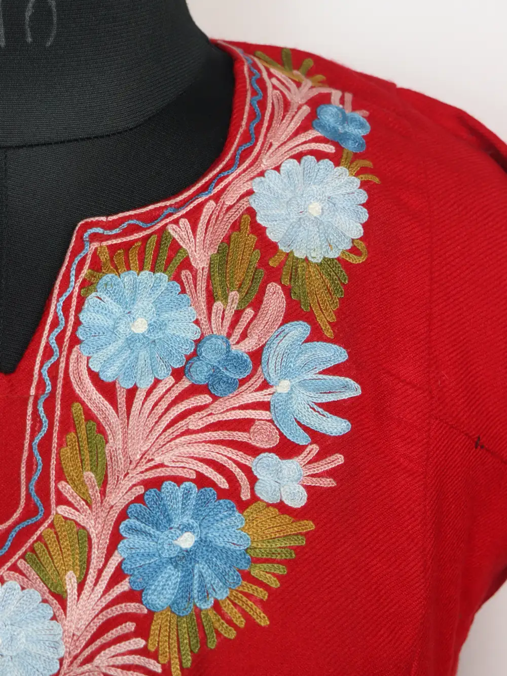 Red Woolen Dark Hunar Short Kurti in Cashmilon with Aari Embroidery - Image 2