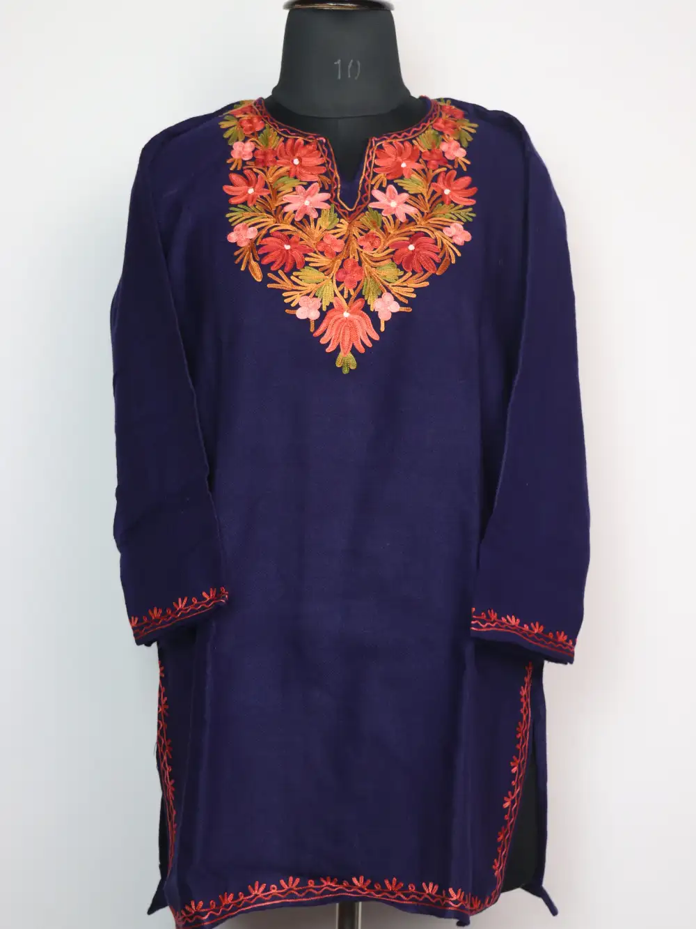 Sahabat Cashmilon Wool Dark Blue Short Kurti with Aari Embroidery