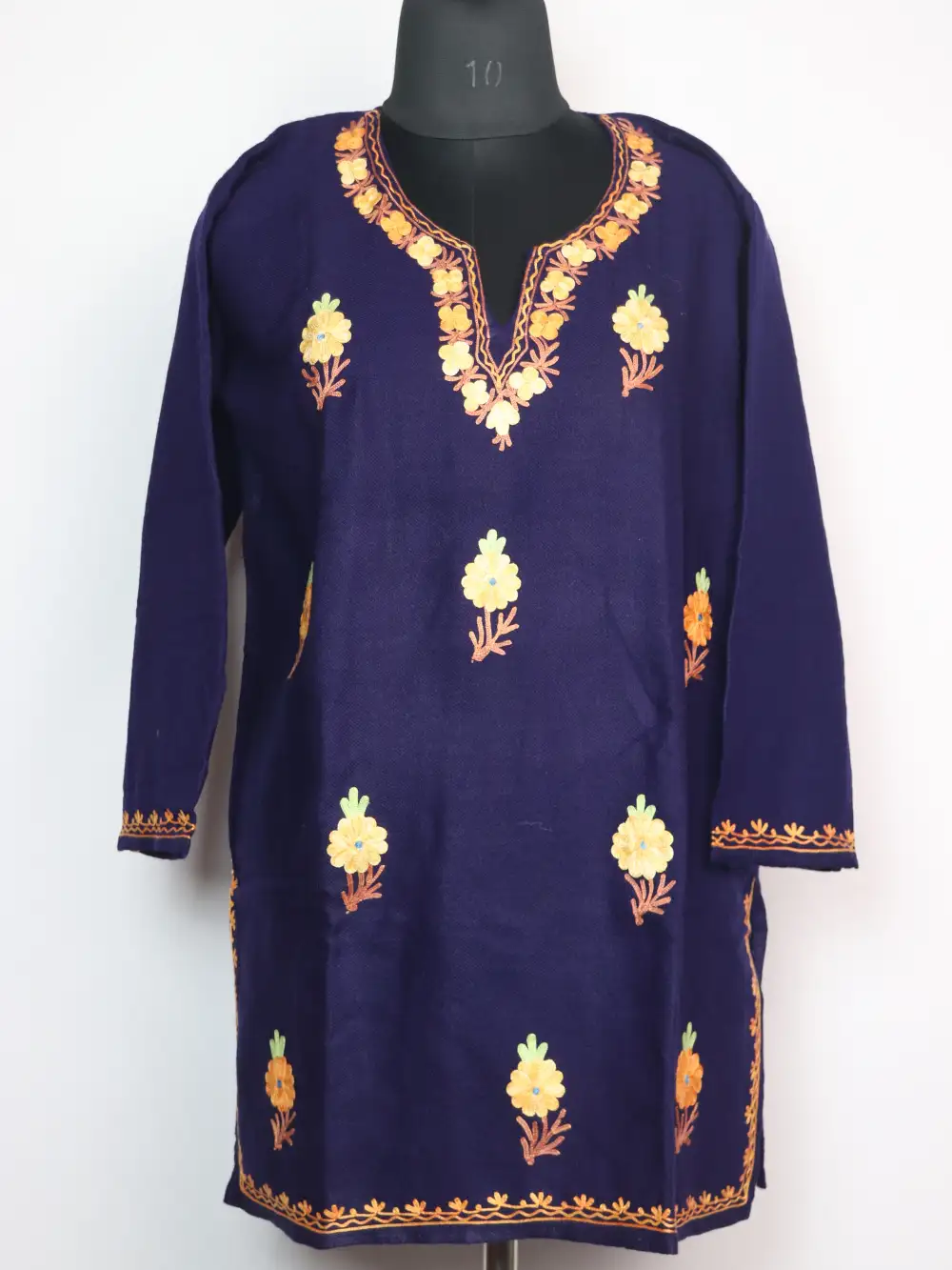 Cashmilon Wool Dark Blue Short Kurti with booti Aari Embroidery Mehtab