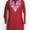 Cashmilon Wool Roshni Maroon Short Kurti with Aari Embroidery