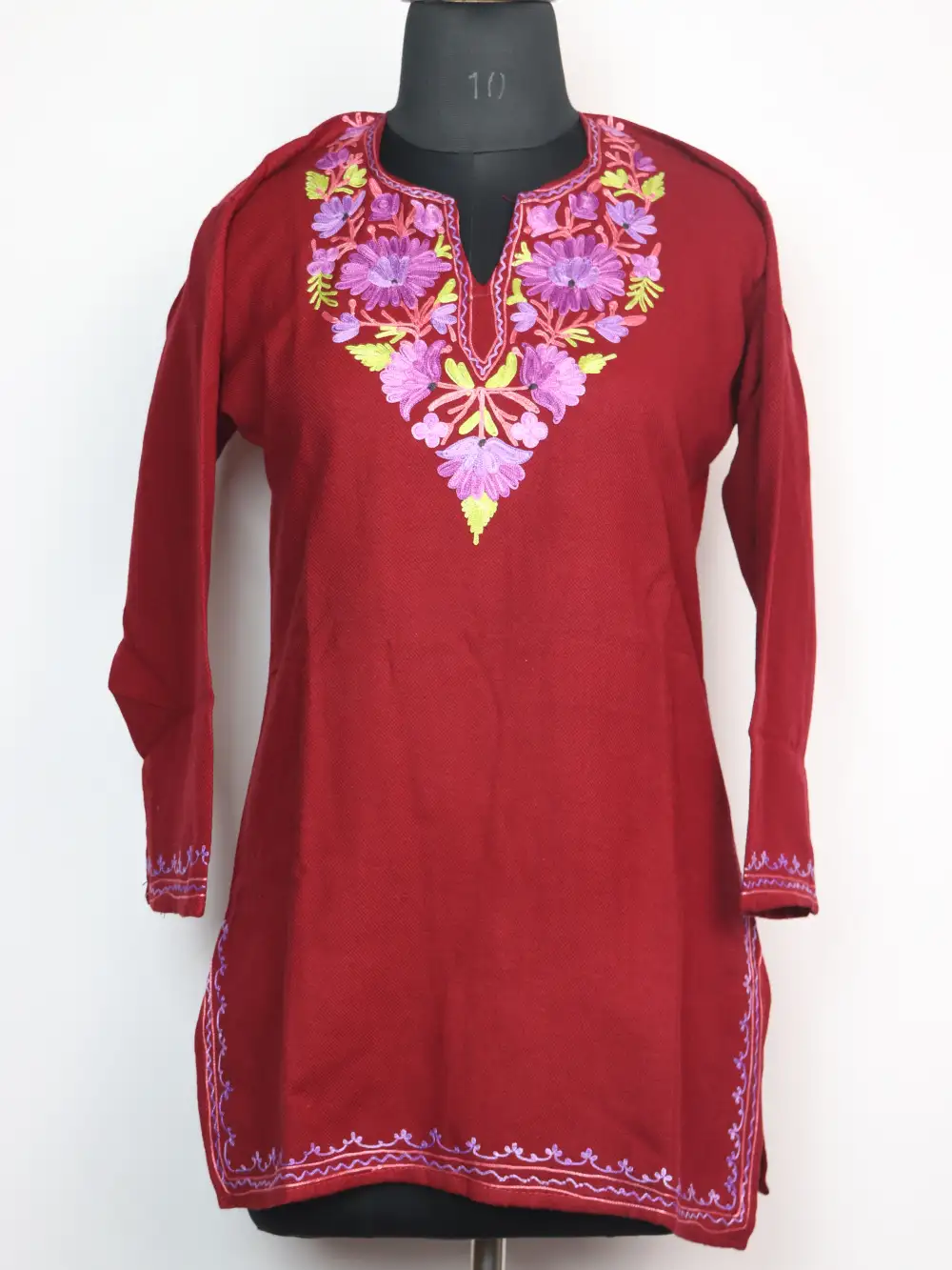 Cashmilon Wool Roshni Maroon Short Kurti with Aari Embroidery