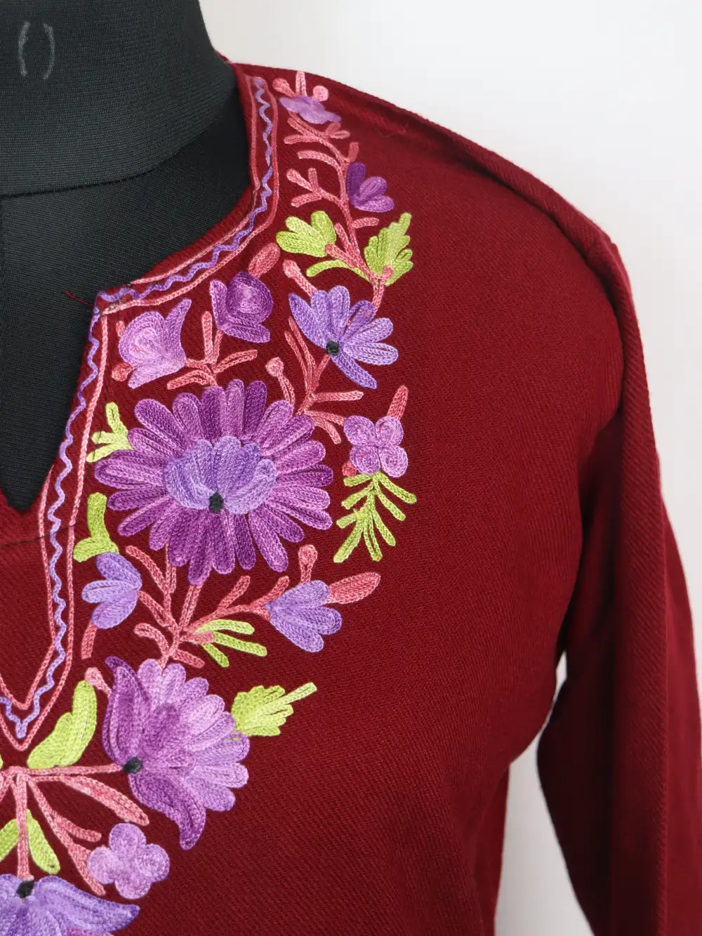 Cashmilon Wool Roshni Maroon Short Kurti with Aari Embroidery - Image 2