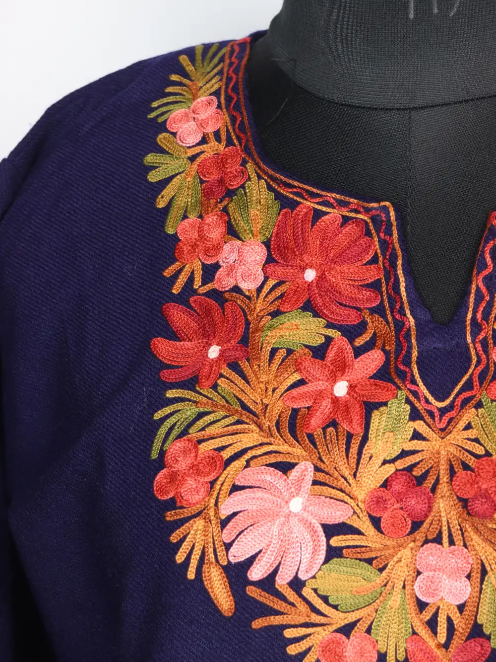 Hamdard Dark Blue Cashmilon Wool Short Kurti with Aari Embroidery - Image 2