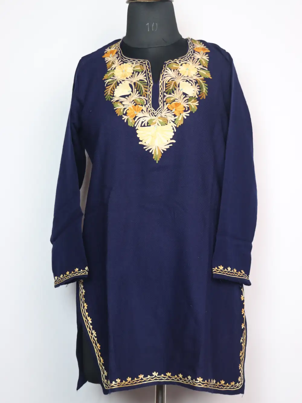 Zarnoor Dark Blue Cashmilon Wool Short Kurti with Aari Embroidery
