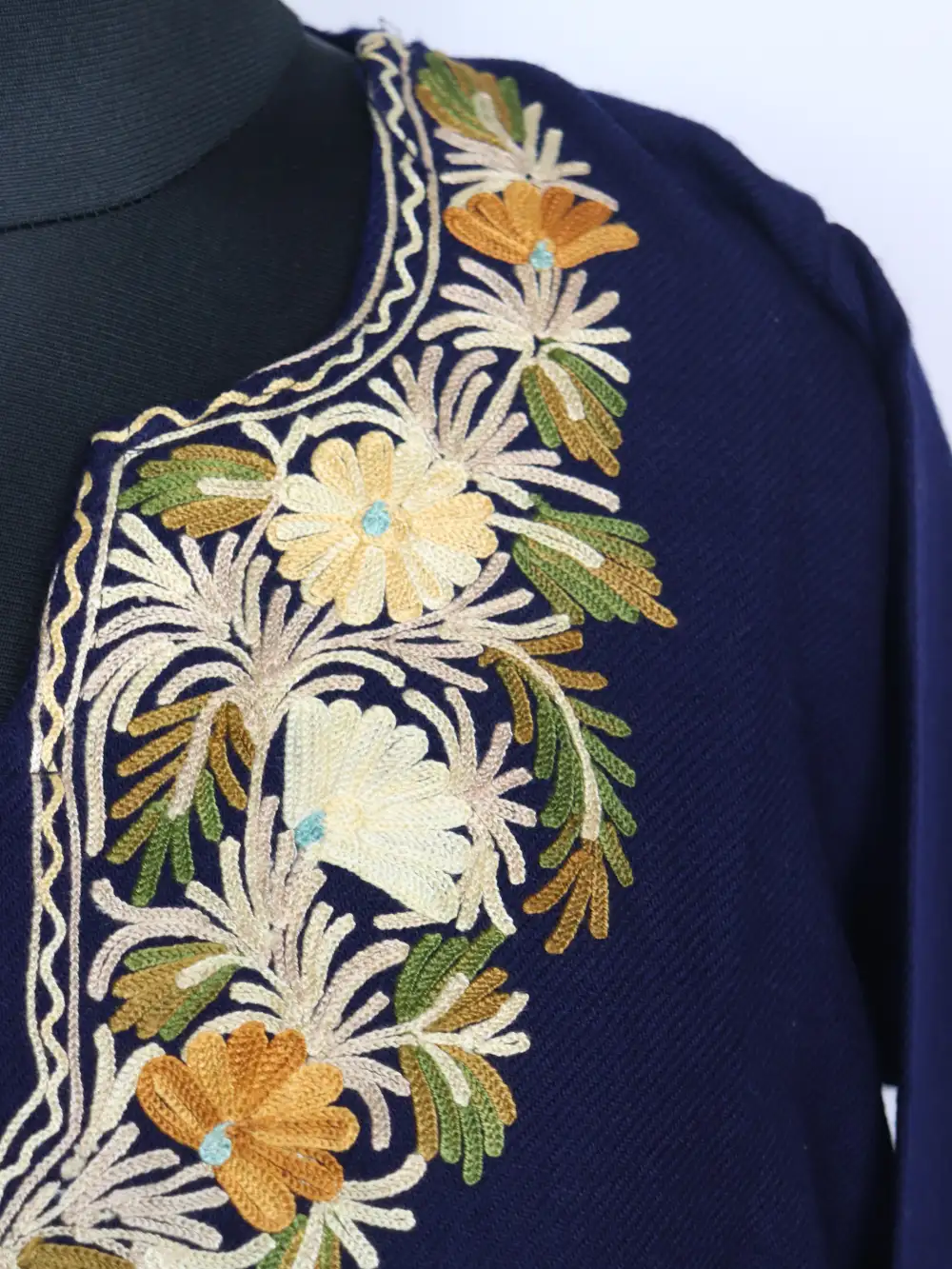 Zarnoor Dark Blue Cashmilon Wool Short Kurti with Aari Embroidery - Image 2