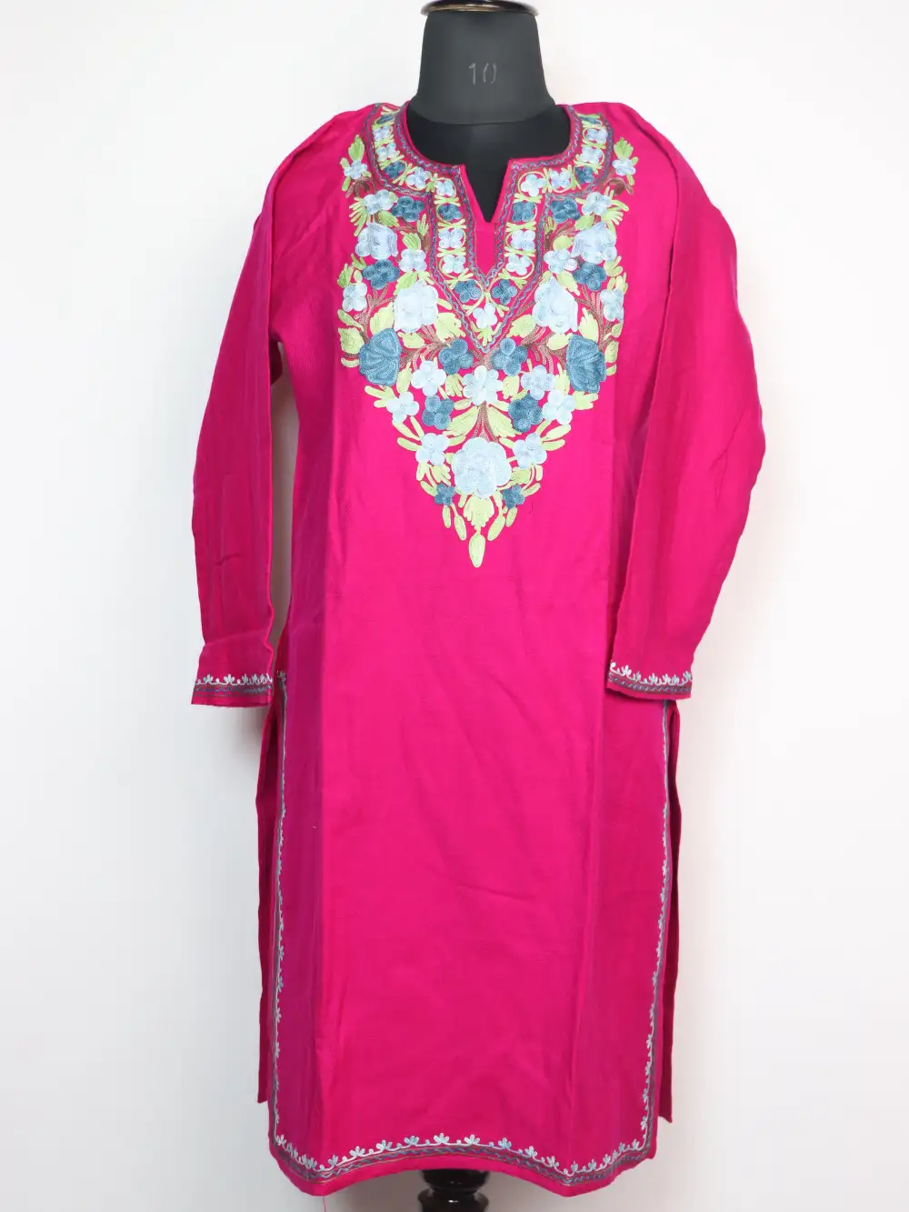 Hot Pink Cashmilon Wool Long Kurti with Aari Embroidery Afsana