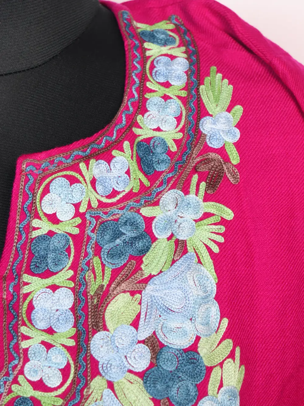Hot Pink Cashmilon Wool Long Kurti with Aari Embroidery Afsana - Image 3