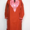 Rehnumah Cashmilon Wool Rust Long Kurti with Aari Embroidery