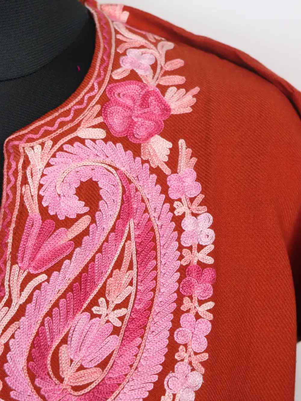 Rehnumah Cashmilon Wool Rust Long Kurti with Aari Embroidery - Image 3