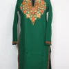 Dark Green Bahar Cashmilon Wool Long Kurti with Aari Embroidery