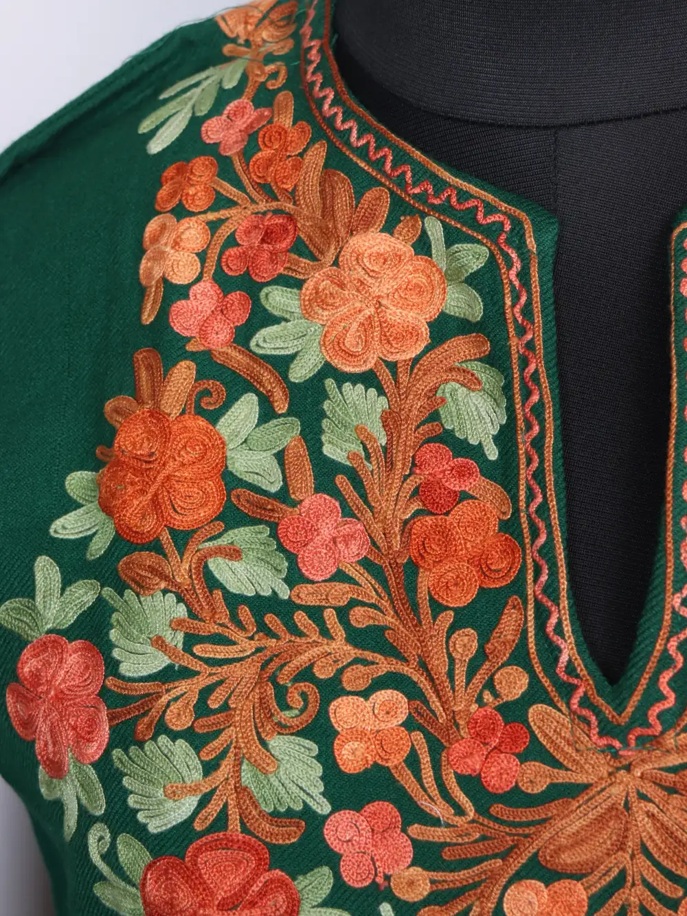 Dark Green Bahar Cashmilon Wool Long Kurti with Aari Embroidery - Image 3