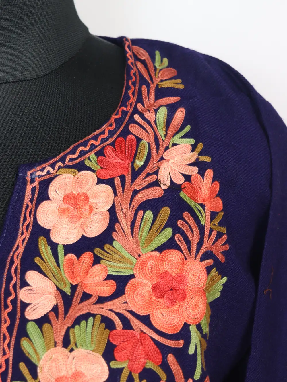 Horain Cashmilon Wool Long Dark Blue Kurti with Aari Embroidery - Image 3