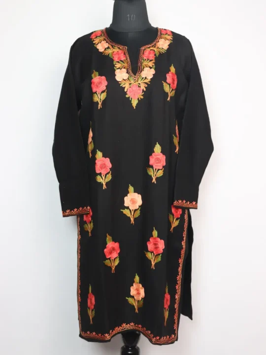 Black Cashmilon Wool Long Black Kurti with Aarzoo Aari Embroidery