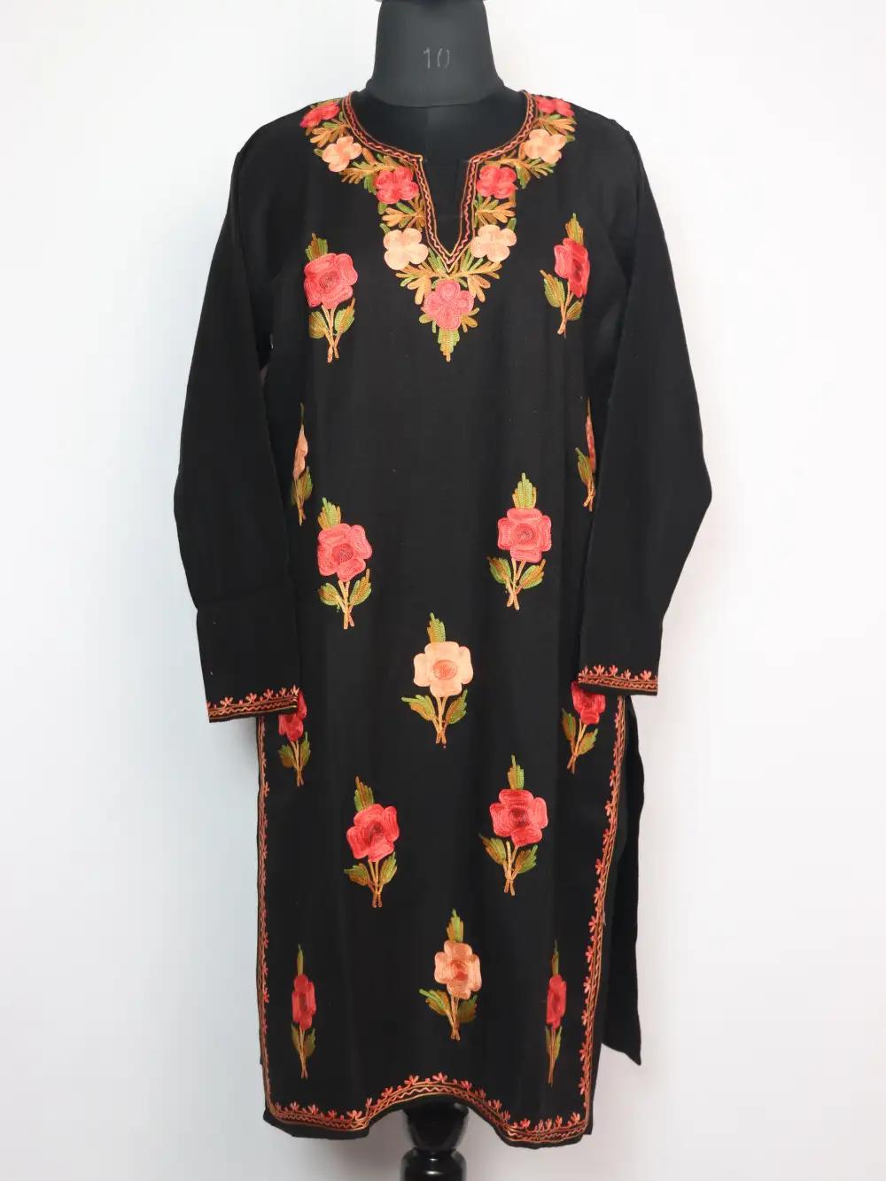 Black Cashmilon Wool Long Black Kurti with Aarzoo Aari Embroidery