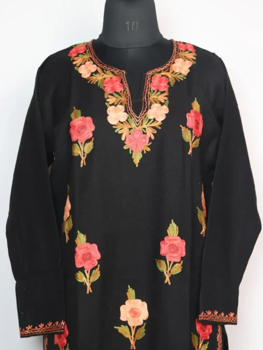 Black Cashmilon Wool Long Dark Blue Kurti with Aarzoo Aari Embroidery