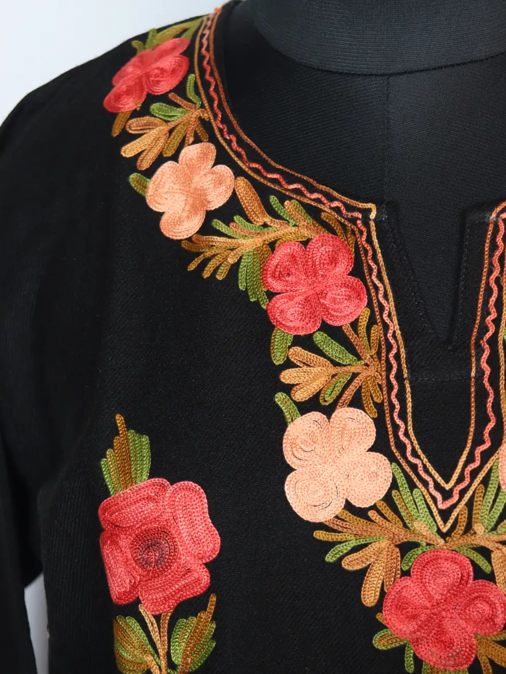 Black Cashmilon Wool Long Black Kurti with Aarzoo Aari Embroidery - Image 3