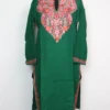Long Cashmilon Wool Green Kurti with Mehr Aari Embroidery