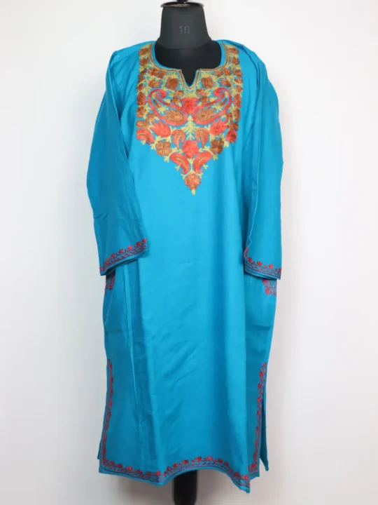 Liana Blue Pheran in Cashmilon Wool with Aari Work