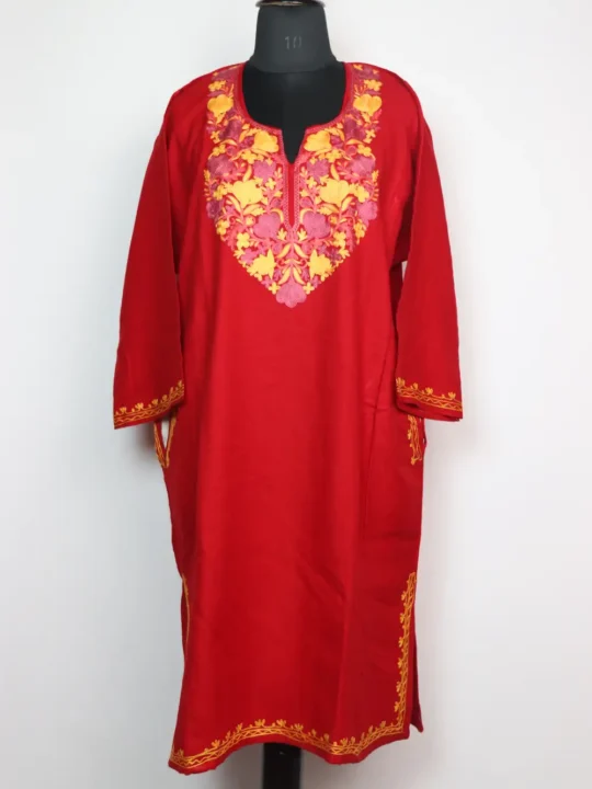 Saiban Red Pheran in Cashmilon Wool with Aari Embroidery