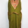 Naila Pheran Mehandi Green in Cashmilon Wool with Aari Work