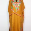 Mustard Cashmilon Wool Loose Pheran Saira with Front Back Aari Embroidery