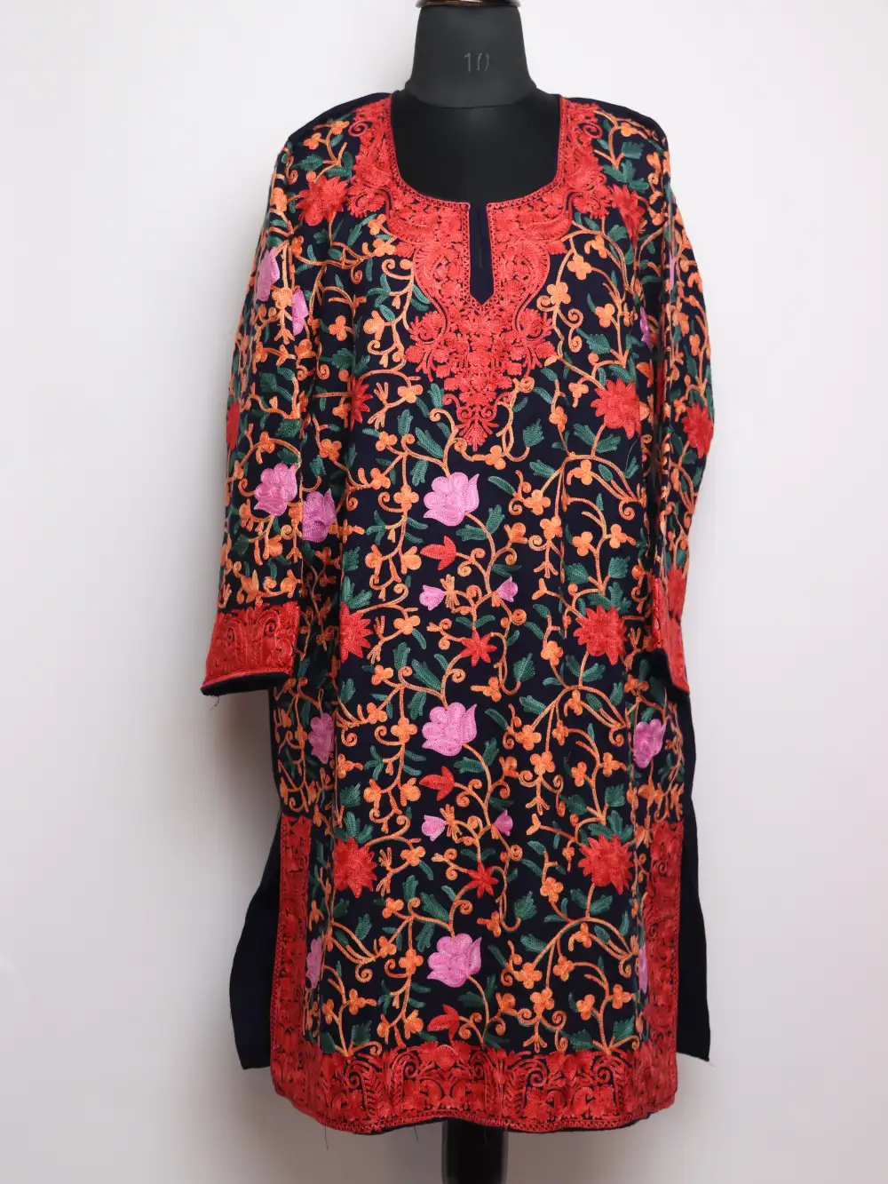 Jashne-e-Rekhta Navy Blue Cashmilon Wool Loose Pheran with All-over Aari Embroidery