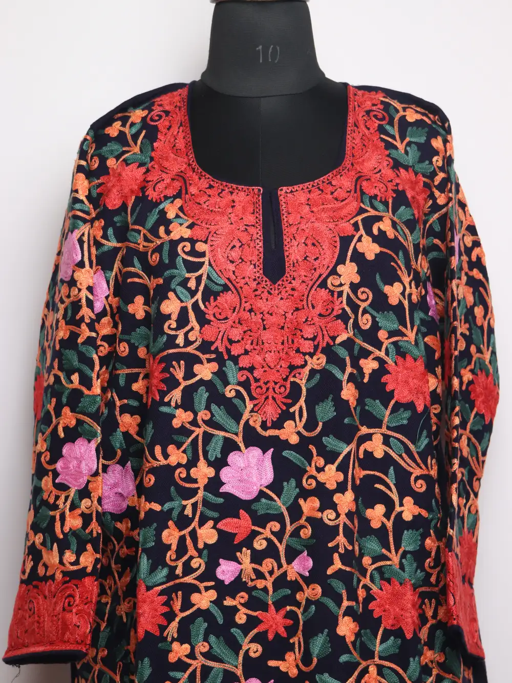 Jashne-e-Rekhta Navy Blue Cashmilon Wool Loose Pheran with All-over Aari Embroidery - Image 2