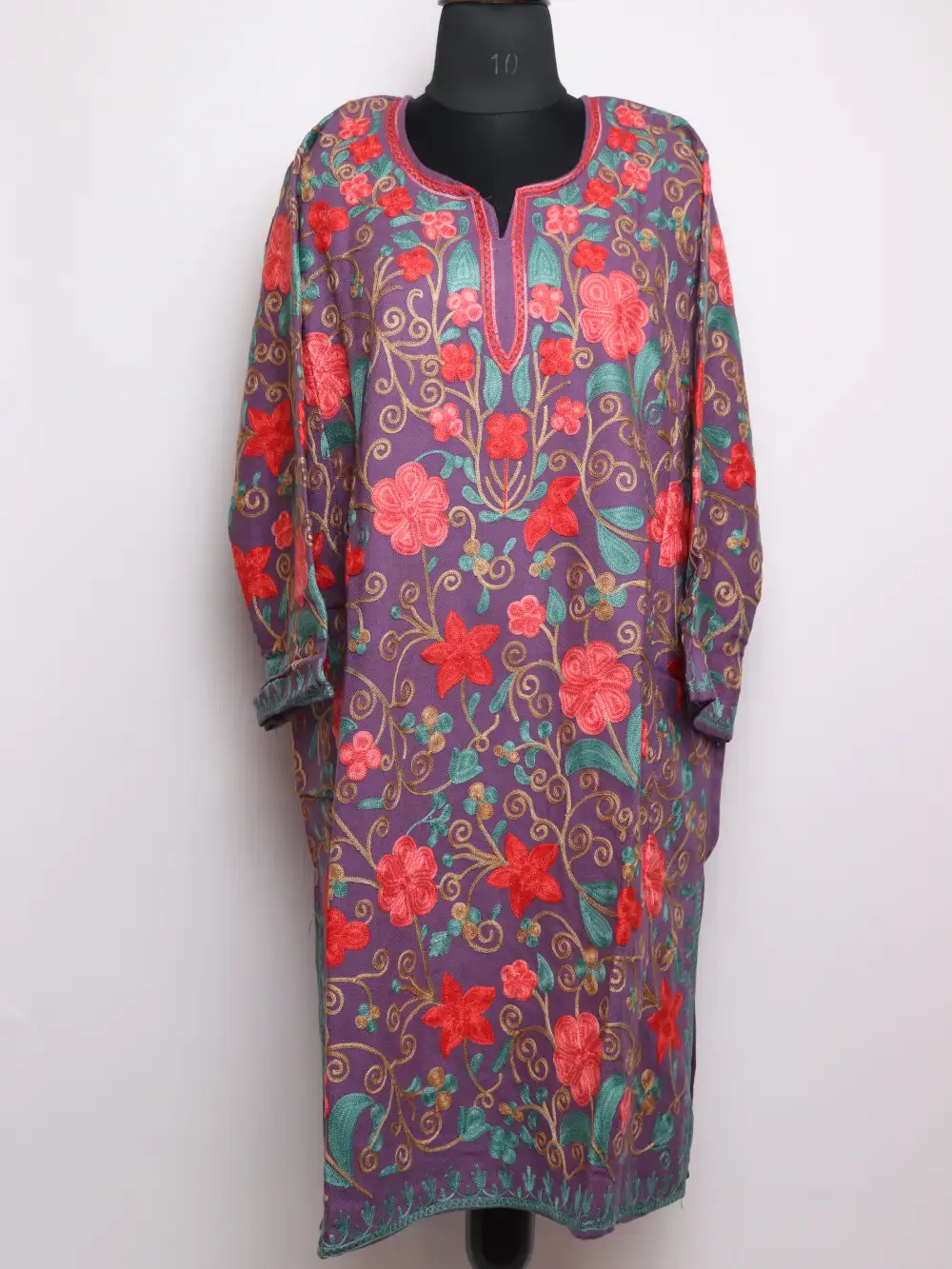 Purple Jashne-e-Rekhta Cashmilon Wool Loose Pheran with All-over Aari Embroidery