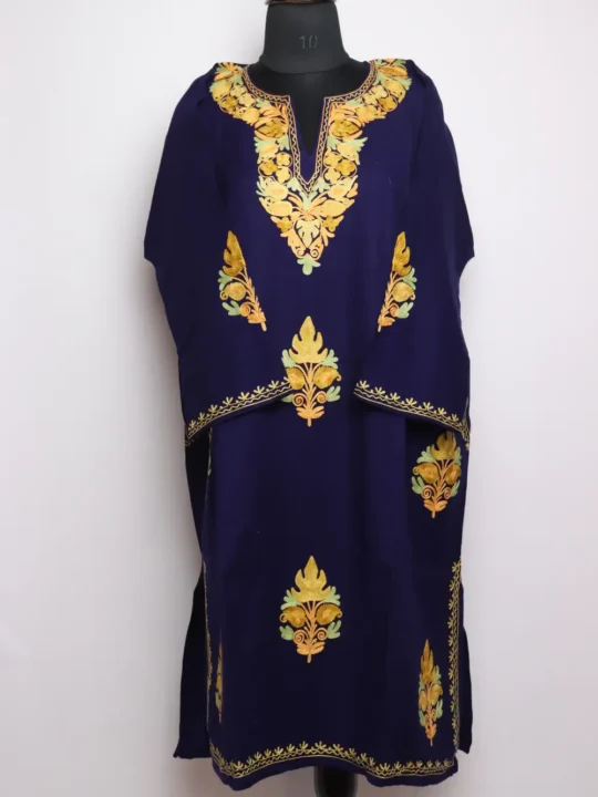 Cashmilon Wool Dark Blue Pheran with Booti Aari Embroidery Mahnoor