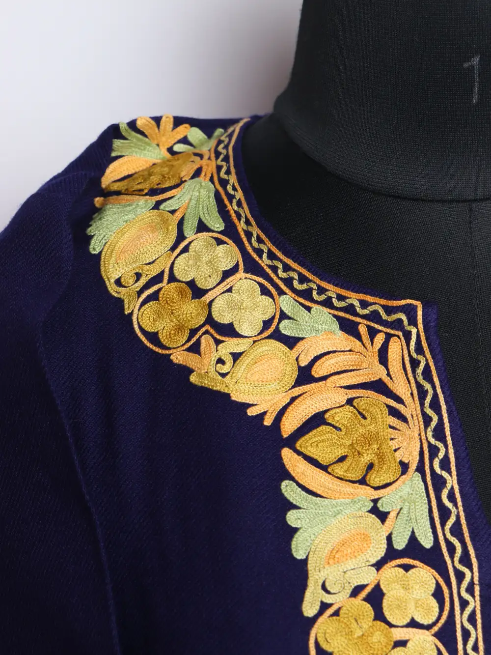 Cashmilon Wool Dark Blue Pheran with Booti Aari Embroidery Mahnoor - Image 3