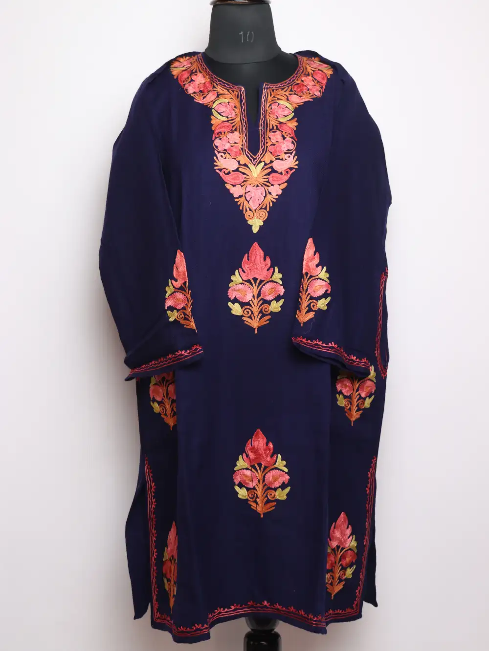 Indigo Blue Cashmilon Wool Pheran with Booti Aari Embroidery Ifra