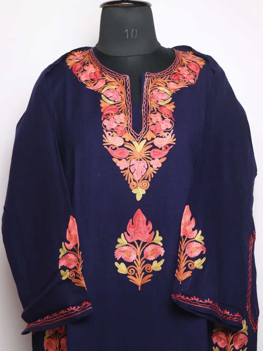 Indigo Blue Cashmilon Wool Pheran with Booti Aari Embroidery Ifra - Image 2