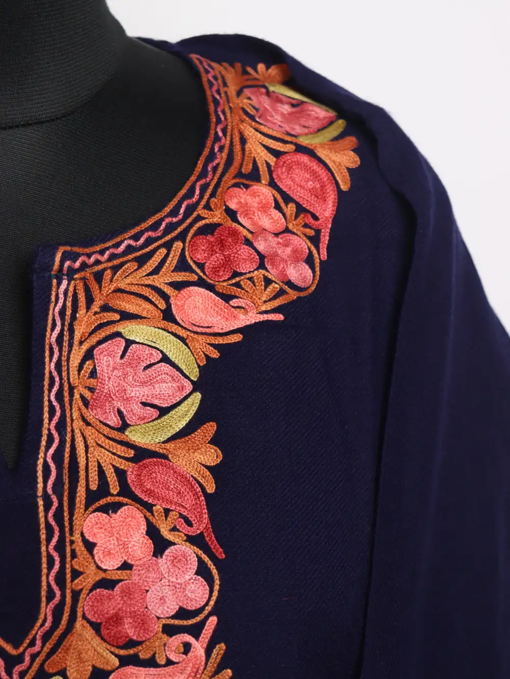 Indigo Blue Cashmilon Wool Pheran with Booti Aari Embroidery Ifra - Image 3