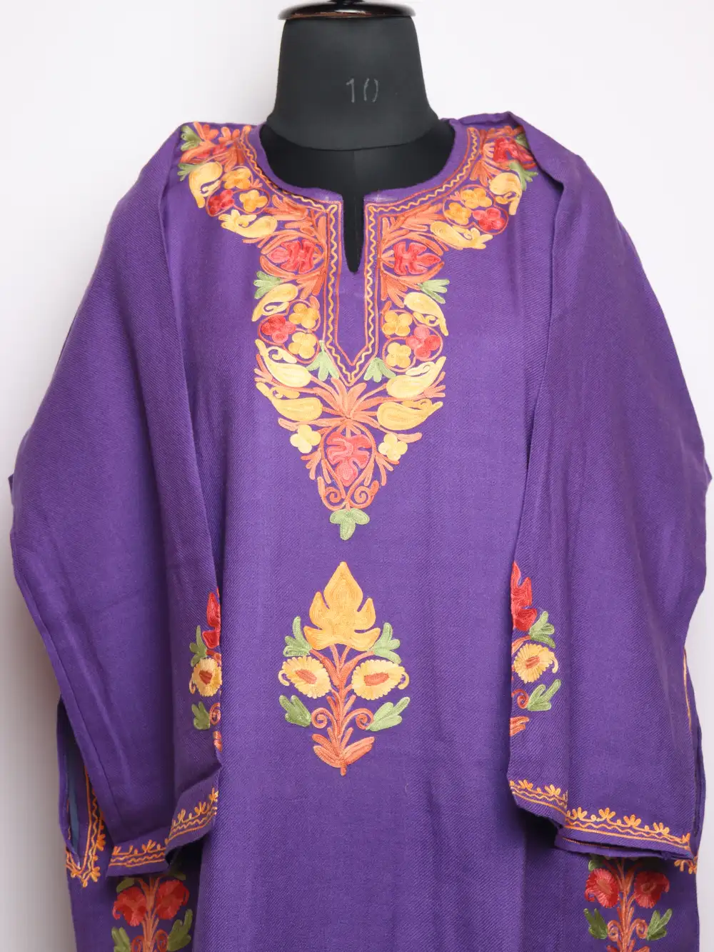 Rabia Cashmilon Wool Purple Pheran with Booti Aari Embroidery - Image 2